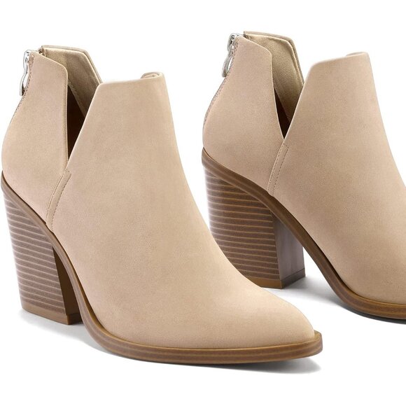 Mysoft Mid Heel Ankle Boots Women Size (6X11) Tan Polyurethane Cutout Pointed - Picture 2 of 7